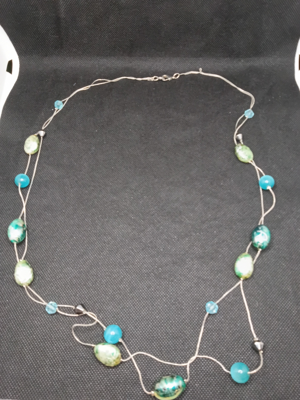 Green and Teal Beaded Multi-Strand Necklace